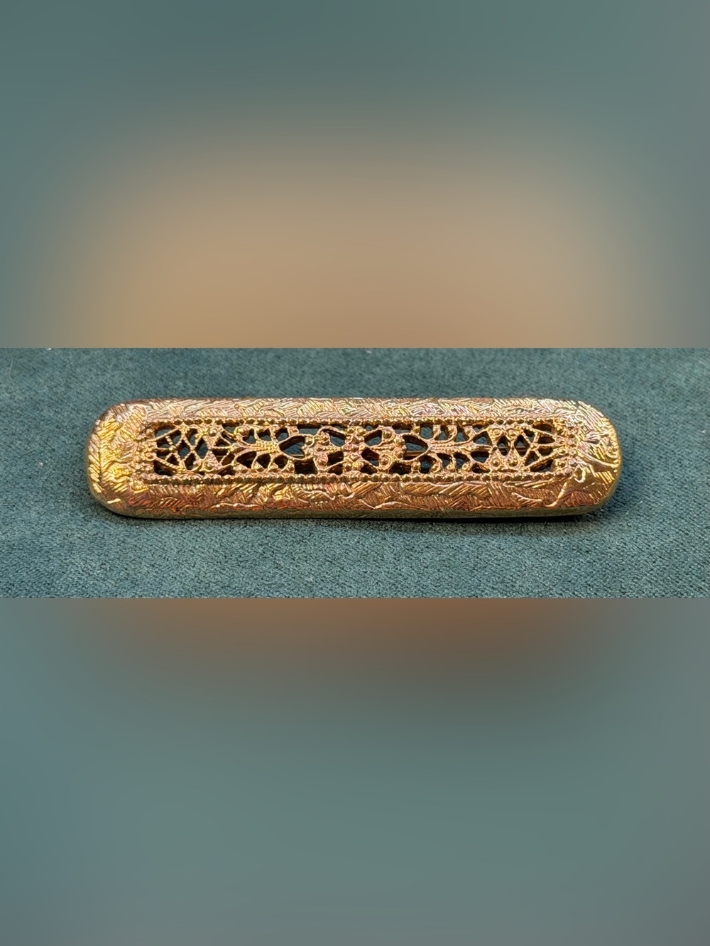 Vintage Gold-Tone Filigree Bar Brooch / Pin